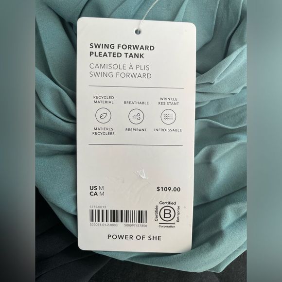 Athleta Swing Forward Pleated Tank Top Size Medium Teal/Black NWT Retail $109 - Picture 6 of 9